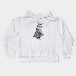 Bobtail BunnyCat: Grey Tabby (White) Kids Hoodie